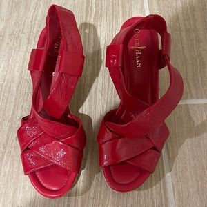 Cole Haan Red Leather Platform Wedge Sandals with Nike Air
